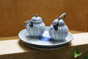 Pretty blue and white Asian pottery tea set.
